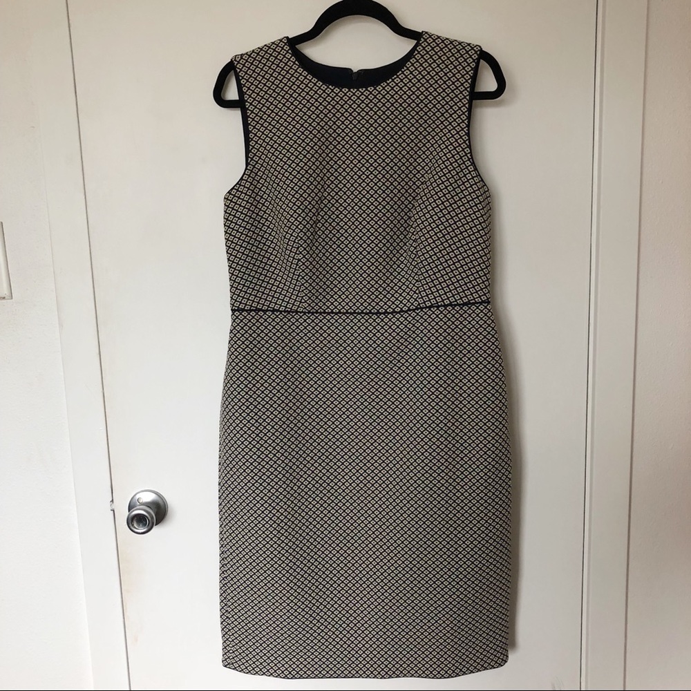 Ann Taylor Navy and Cream Patterned Sheath- NWT